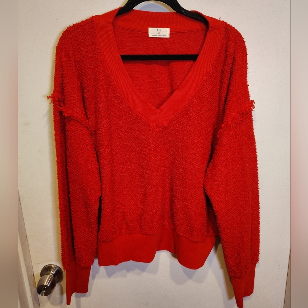 T. La Red Zuri V-Neck Textured Sweater Sz XL Casual Boho Anthropologie Slouchy